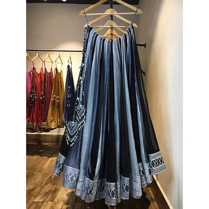 Taraasi Syaahi' Multicolor Handloom Chanderi Silk Kalidar Ghaghara Skirt
