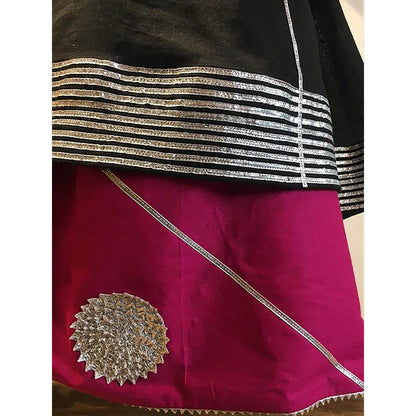 Taraasi Madhubala' Black and Pink Mulmul Cotton Kalidar Ghaghara Skirt