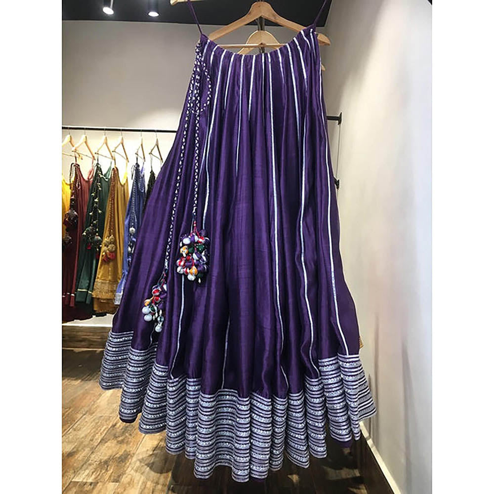 Taraasi Chamkeeli' Purple Handloom Chanderi Silk Kalidar Ghaghara Skirt