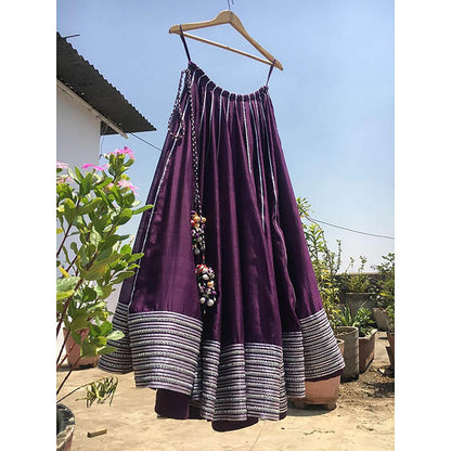 Taraasi Chamkeeli' Purple Handloom Chanderi Silk Kalidar Ghaghara Skirt