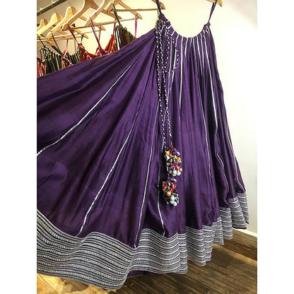 Taraasi Chamkeeli' Purple Handloom Chanderi Silk Kalidar Ghaghara Skirt