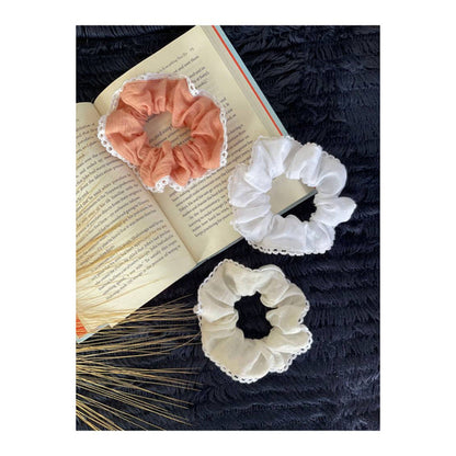Taraasi Zero Waste Mulmul Multicolored Scrunchies (Pack of 3)