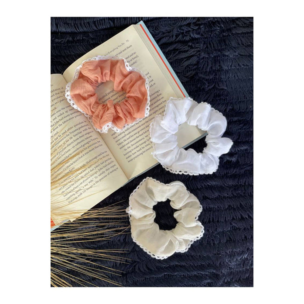 Taraasi Zero Waste Mulmul Multicolored Scrunchies (Pack of 3)