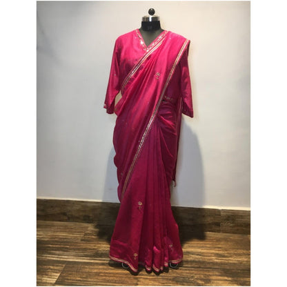 Taraasi Ishq Chanderi' Rani Pink Handloom Chanderi Silk Saree Without Blouse