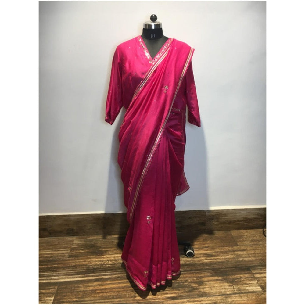 Taraasi Ishq Chanderi' Rani Pink Handloom Chanderi Silk Saree Without Blouse