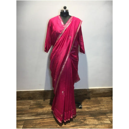 Taraasi Ishq Chanderi' Rani Pink Handloom Chanderi Silk Saree Without Blouse