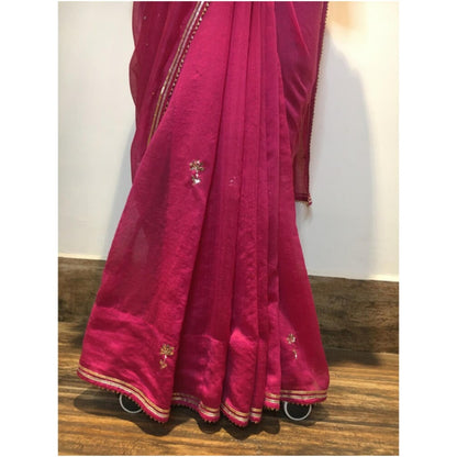 Taraasi Ishq Chanderi' Rani Pink Handloom Chanderi Silk Saree Without Blouse