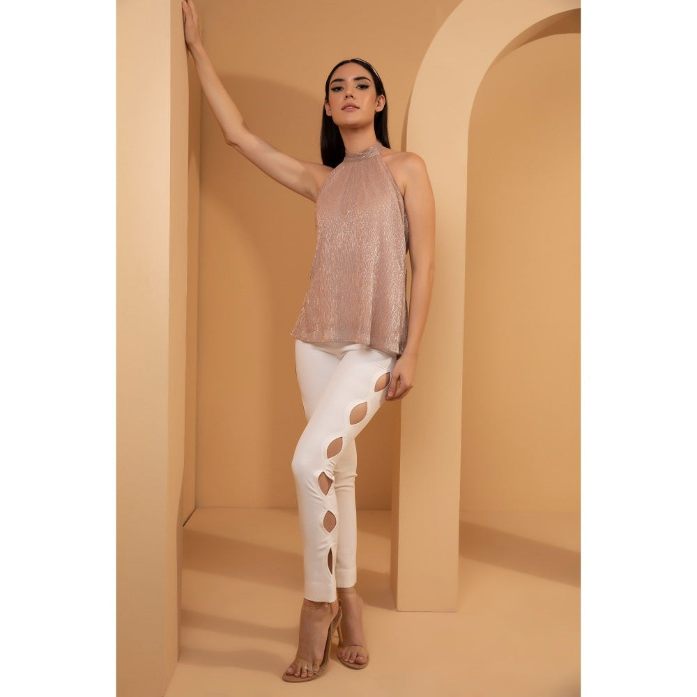 Tarini Vij Ariel Top Halter Rose Gold Crinkled Top
