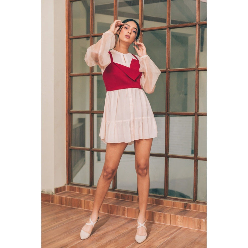 Tarini Vij Ava & Ember Pink Mini Dress with Crop Top (Set of 2)