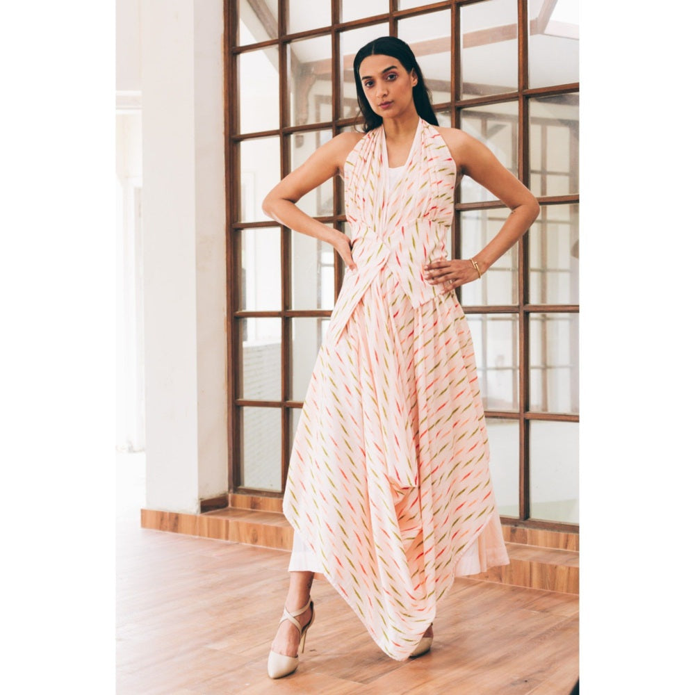 Tarini Vij Eleanor White Printed Maxi Dress with Inner & Belt (Set of 3)