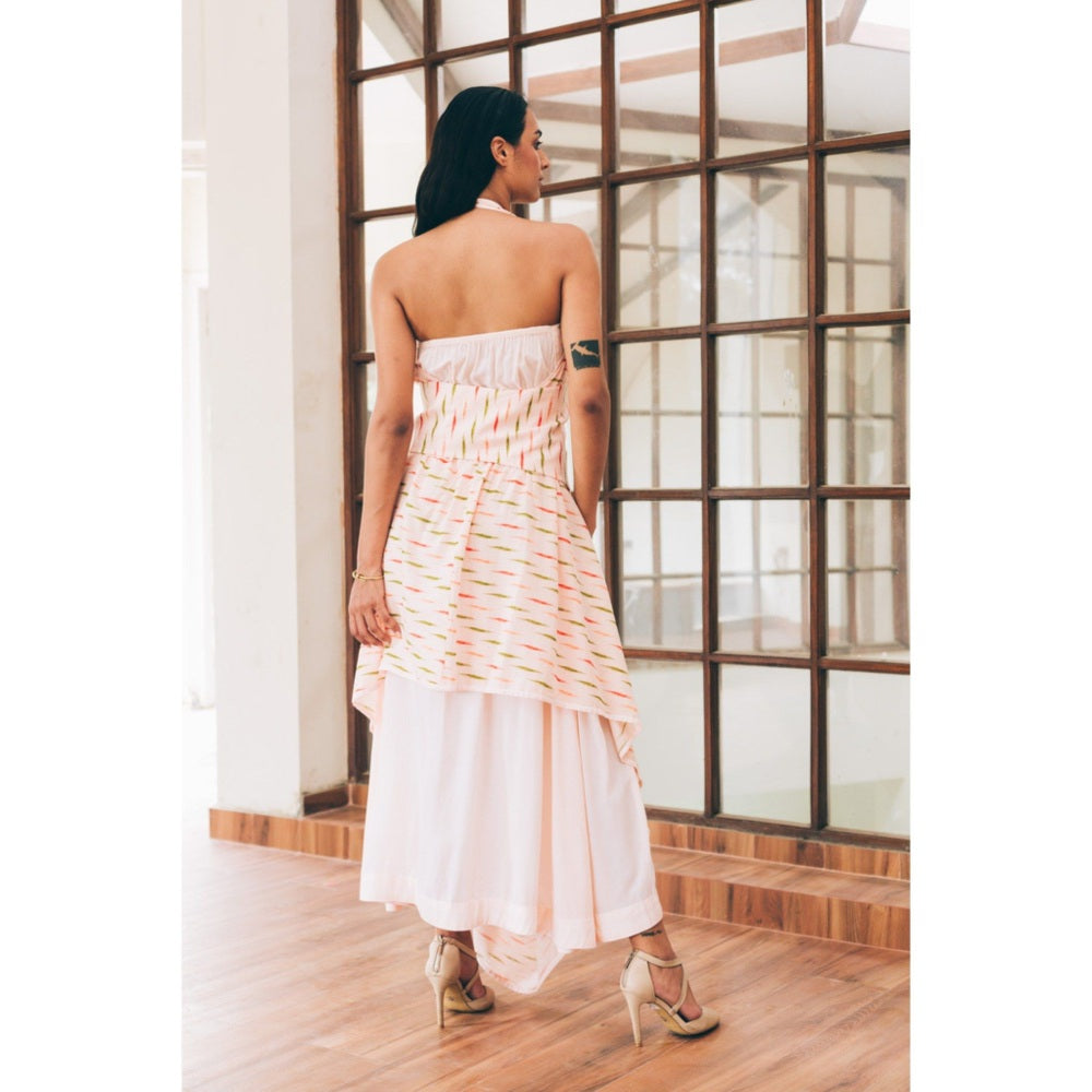 Tarini Vij Eleanor White Printed Maxi Dress with Inner & Belt (Set of 3)