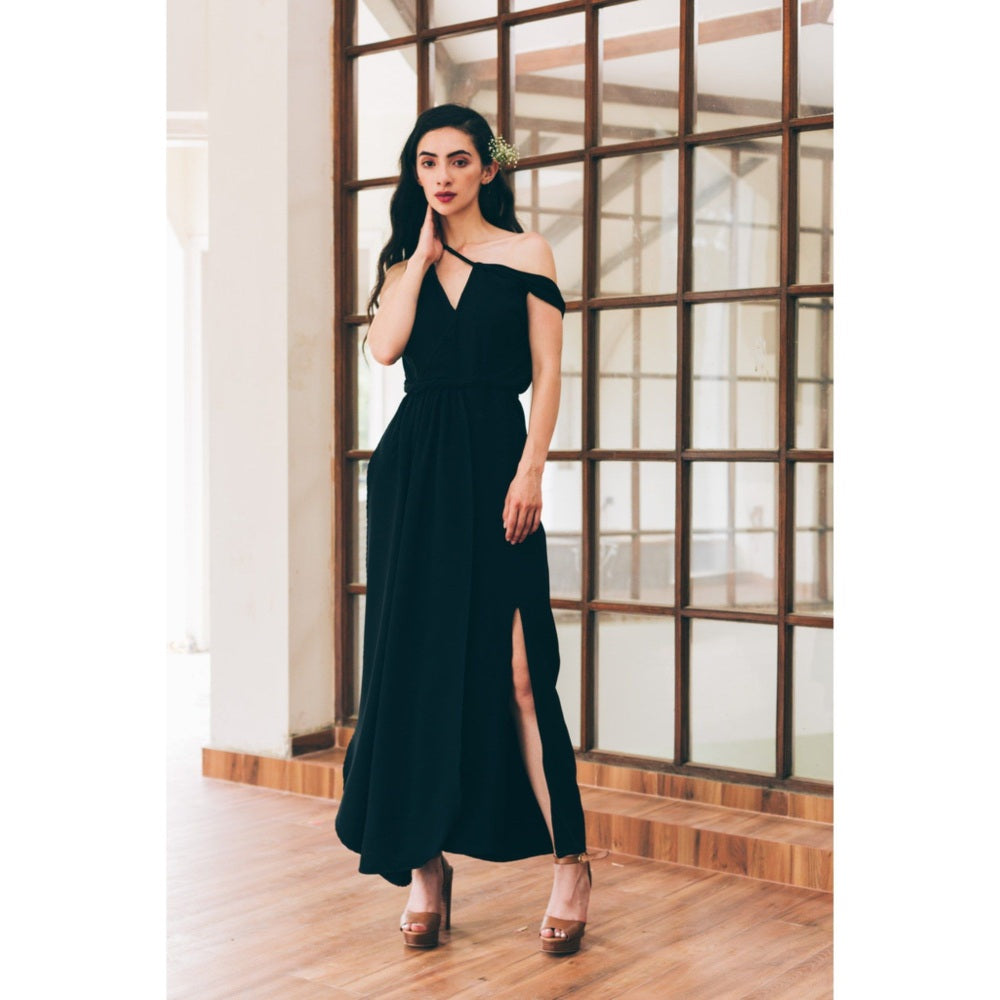 Tarini Vij Natasha Black Slitted Asymmetrical Top Jumpsuit