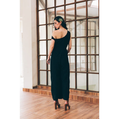 Tarini Vij Natasha Black Slitted Asymmetrical Top Jumpsuit