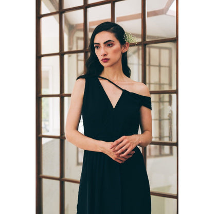 Tarini Vij Natasha Black Slitted Asymmetrical Top Jumpsuit