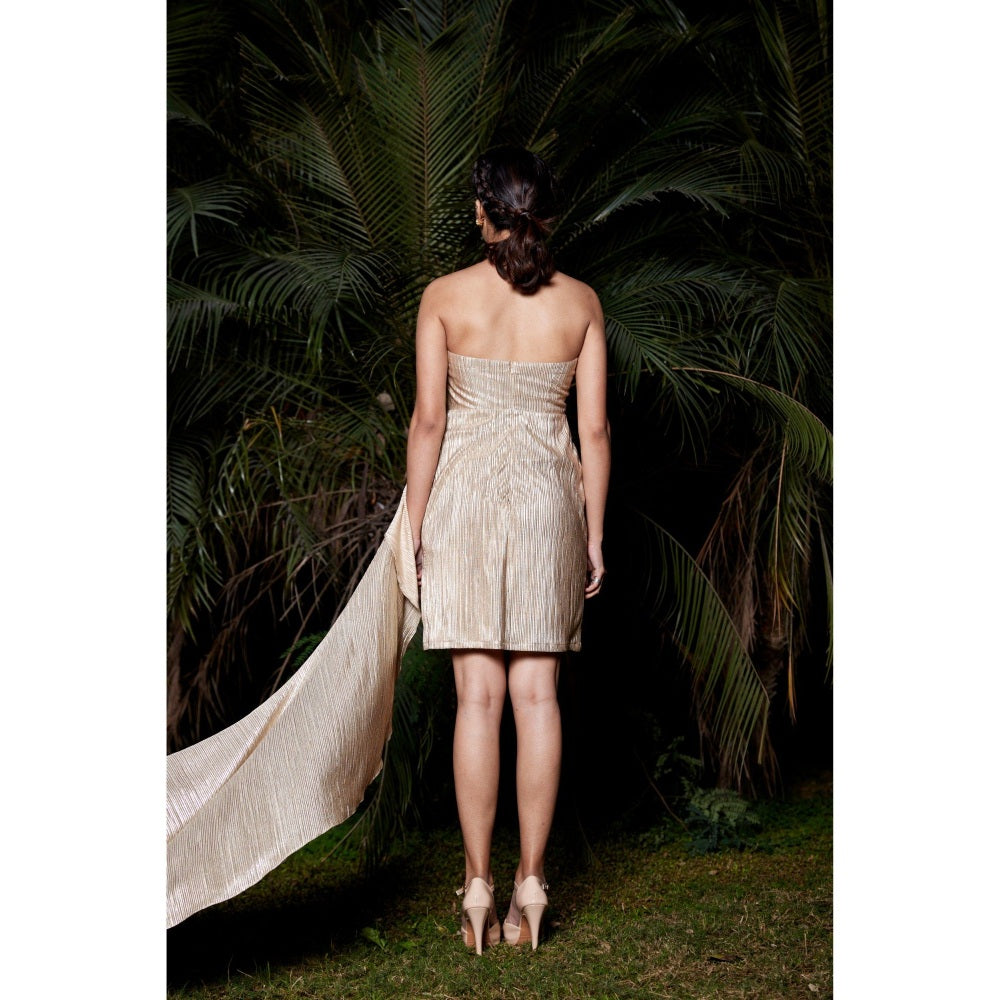 Tarini Vij Serena Gold Pleated Mini Dress