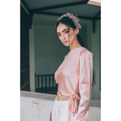 Tarini Vij Sophia One-Shoulder Full Sleeve Salmon Pink Top