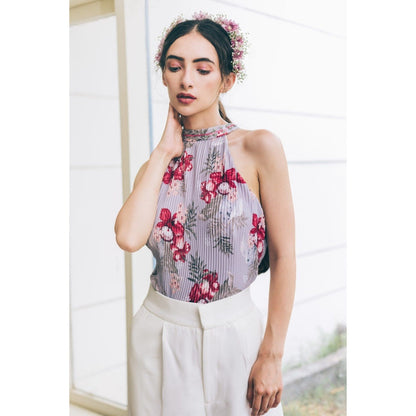 Tarini Vij Taylor Purple Halter Neck Top