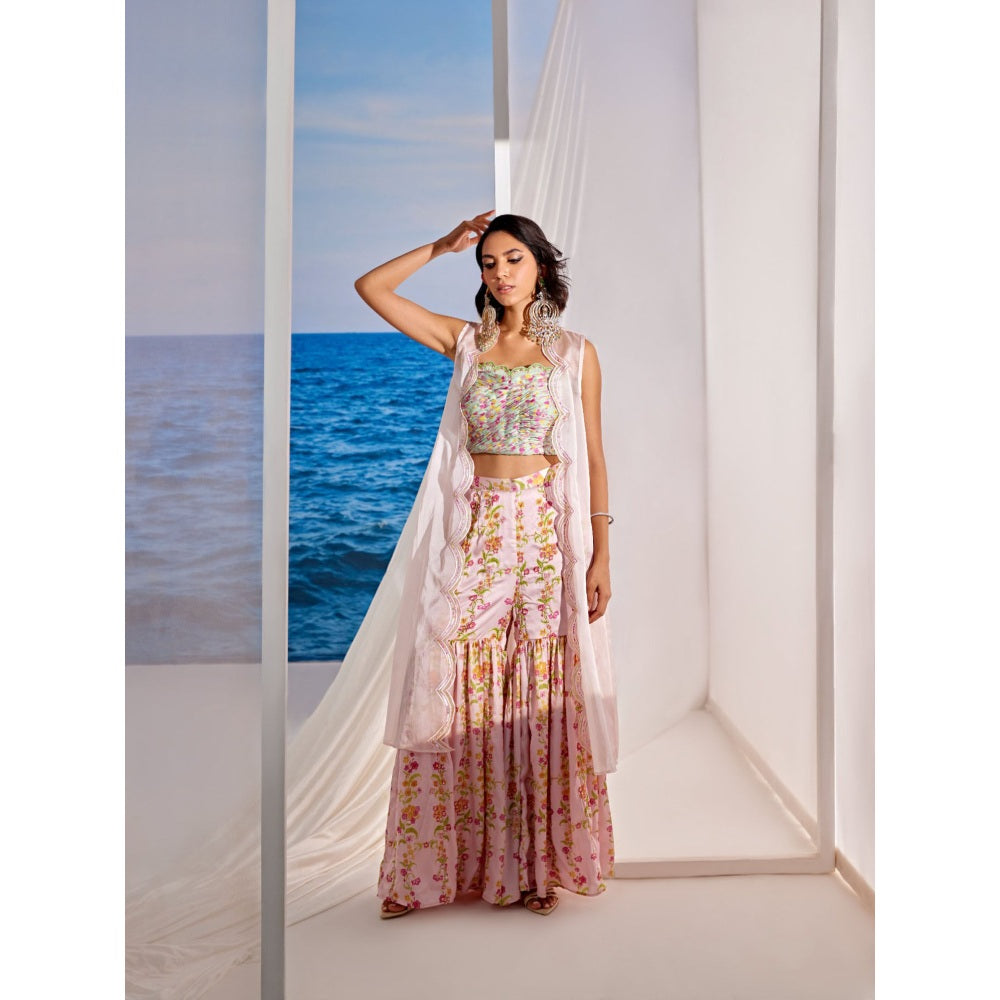 Tarini Vij Blush Pink Sharara with Stitched Blouse & Jacket (Set of 3)