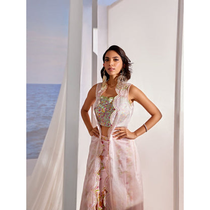 Tarini Vij Blush Pink Sharara with Stitched Blouse & Jacket (Set of 3)