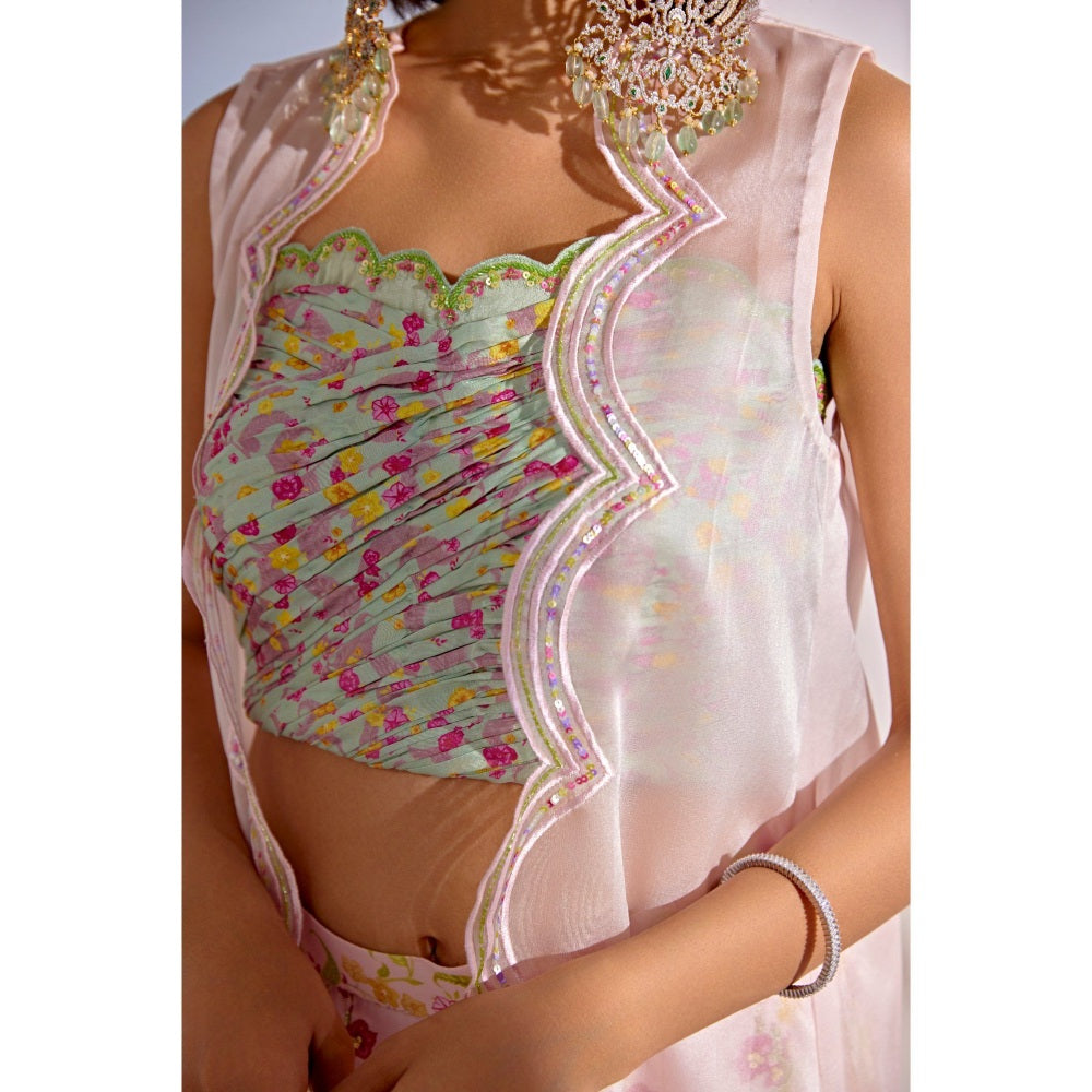 Tarini Vij Blush Pink Sharara with Stitched Blouse & Jacket (Set of 3)