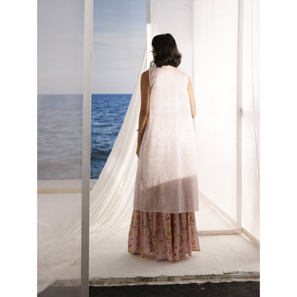 Tarini Vij Blush Pink Sharara with Stitched Blouse & Jacket (Set of 3)