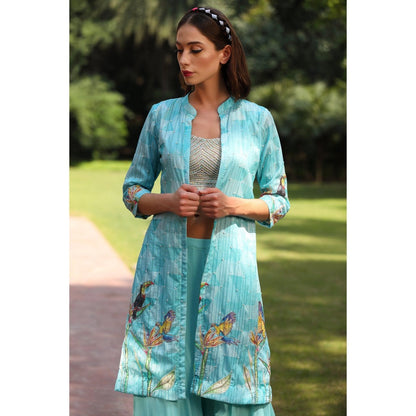 Tarini Vij Powder Blue Jacket with Palazzo & Top (Set of 3)