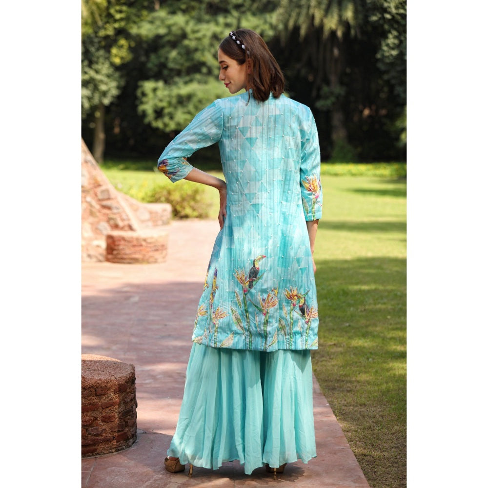 Tarini Vij Powder Blue Jacket with Palazzo & Top (Set of 3)