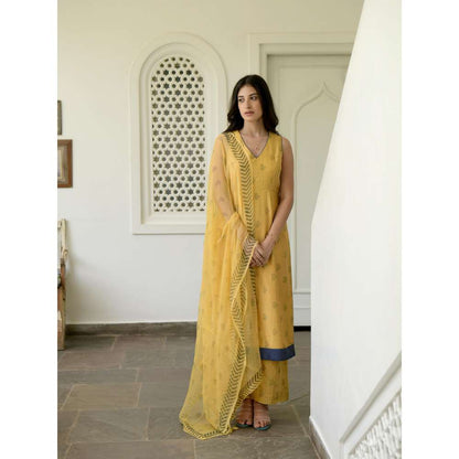 Taro india Mustard and Cornflower Kurta with Pant and Dupatta (Set of 3)