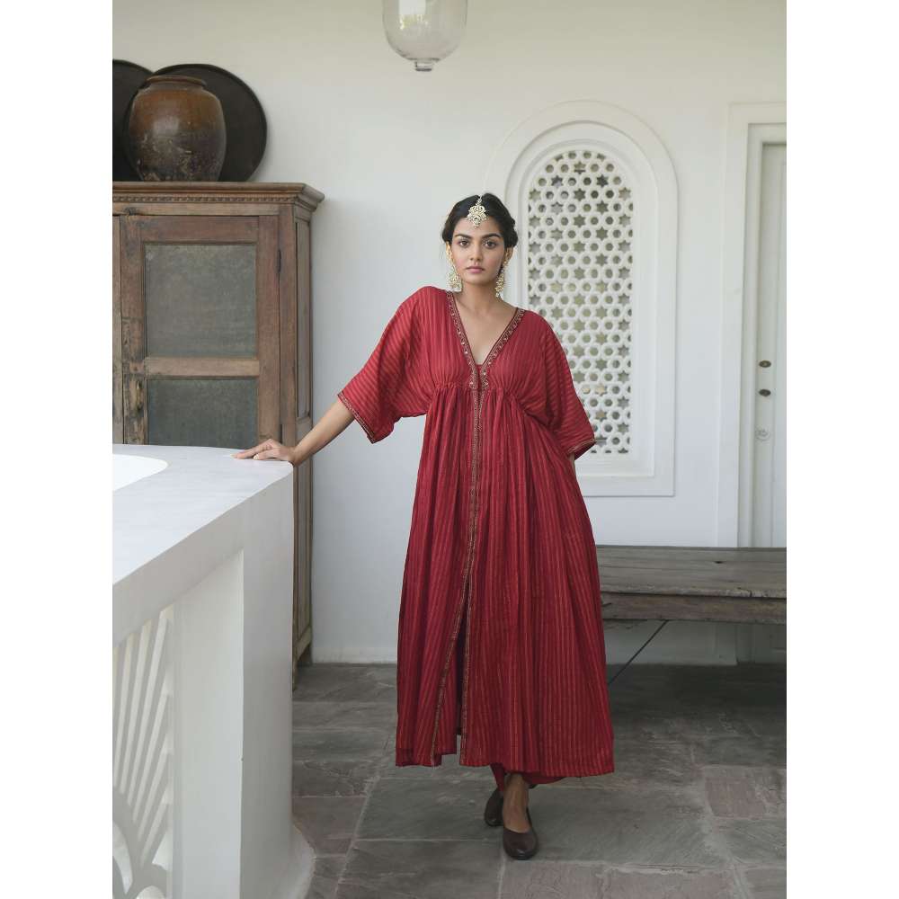 Taro india Barn Red Kaftan with Pant (Set of 2)