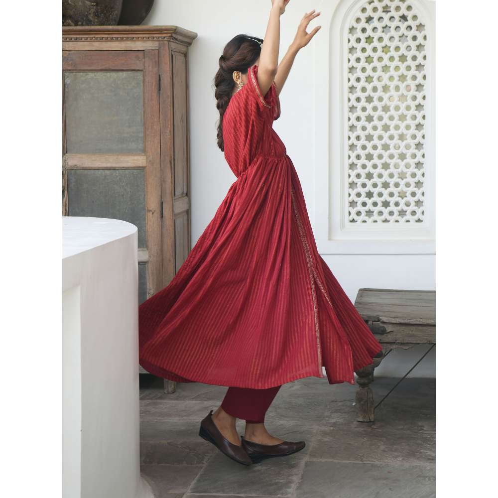 Taro india Barn Red Kaftan with Pant (Set of 2)