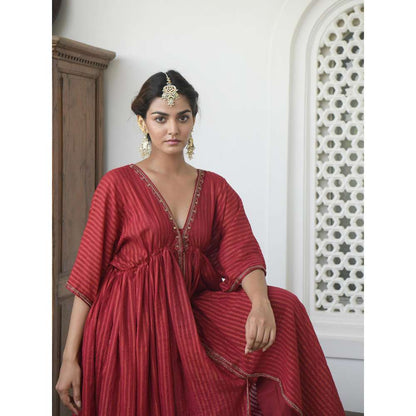 Taro india Barn Red Kaftan with Pant (Set of 2)