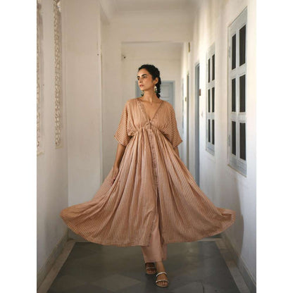 Taro india Beige and Gold Kaftan with Pant (Set of 2)