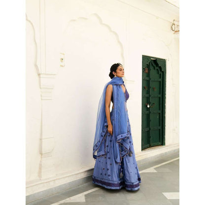 Taro india Midnight Blue Lehanga with Blouse and Dupatta (Set of 3)