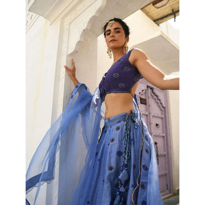 Taro india Midnight Blue Lehanga with Blouse and Dupatta (Set of 3)