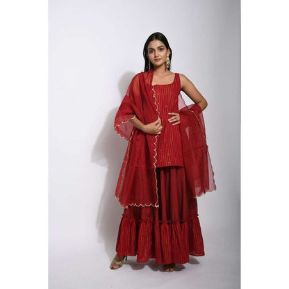 Taro india Crimson Red Kurta with Skirt and Dupatta (Set of 3)
