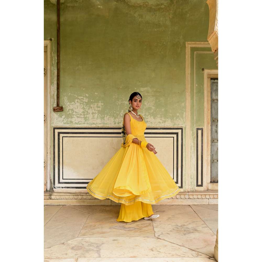 Taro India Nargis Kurta & Palazzo Yellow (Set of 3)