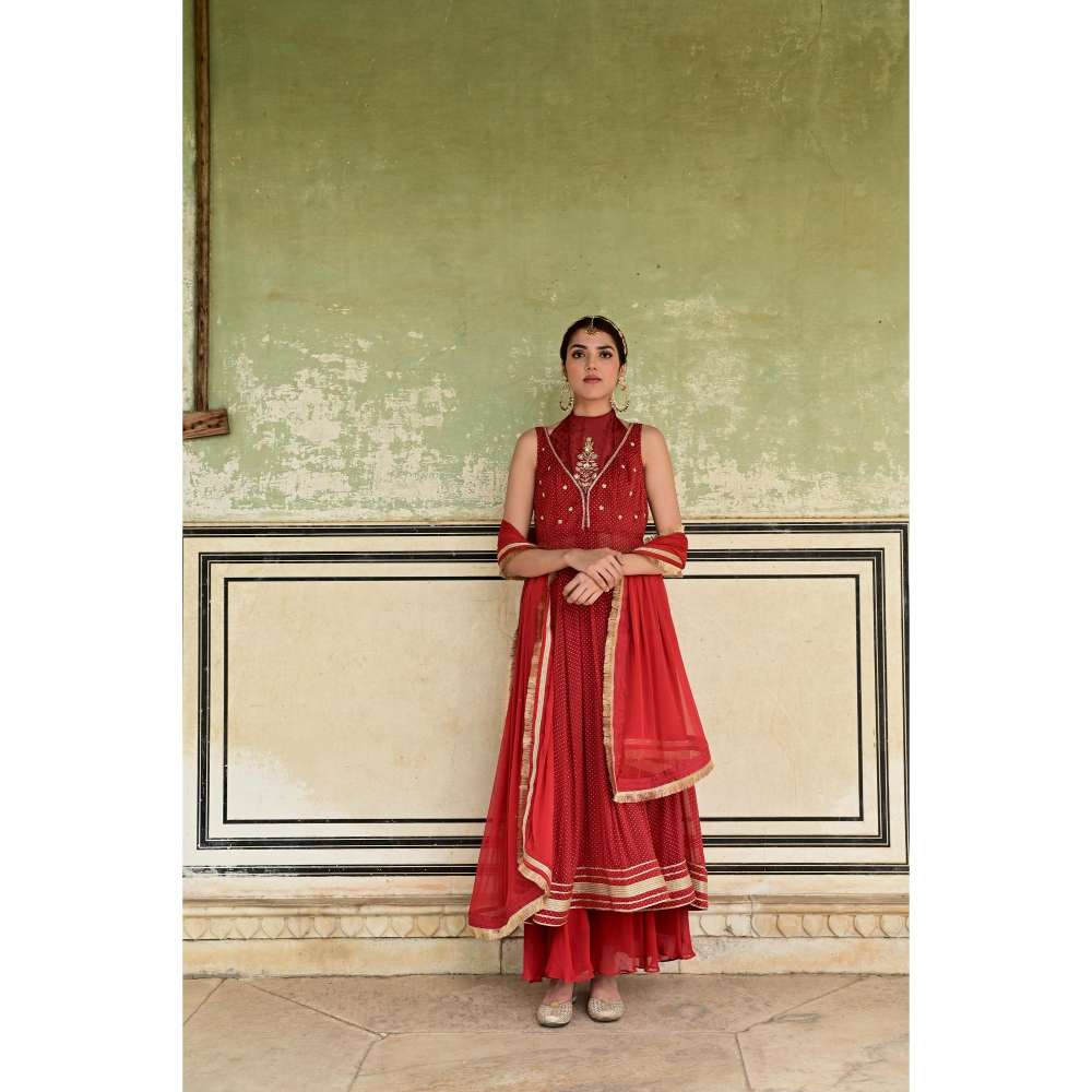 Taro India Sindhuri Kurta & Palazzo Red (Set of 4)