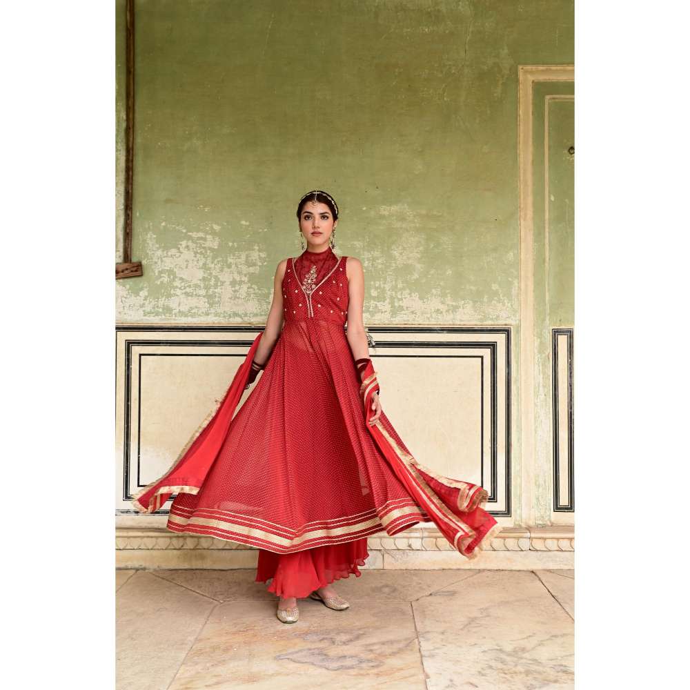 Taro India Sindhuri Kurta & Palazzo Red (Set of 4)