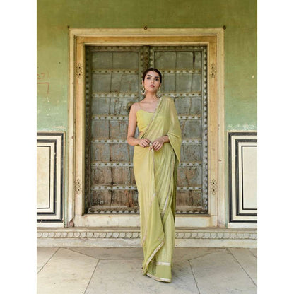 Taro India Sada bahar Green Embellished Saree with Unstitched Blouse