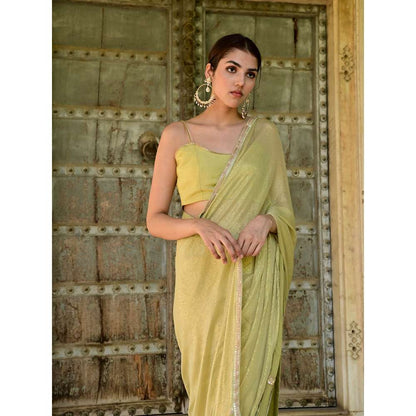 Taro India Sada bahar Green Embellished Saree with Unstitched Blouse