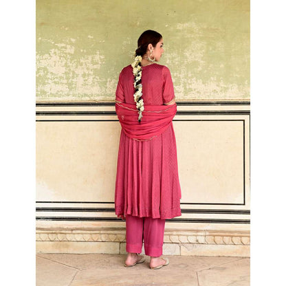 Taro India Surkh Maroon Kurta with Pant & Dupatta (Set of 3)