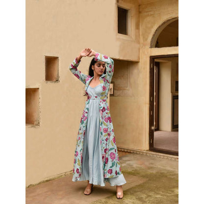 Taro India Cloudy Bloom Kurta with Jacket and Belt (Set of 3)