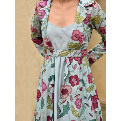 Taro India Cloudy Bloom Kurta with Jacket and Belt (Set of 3)