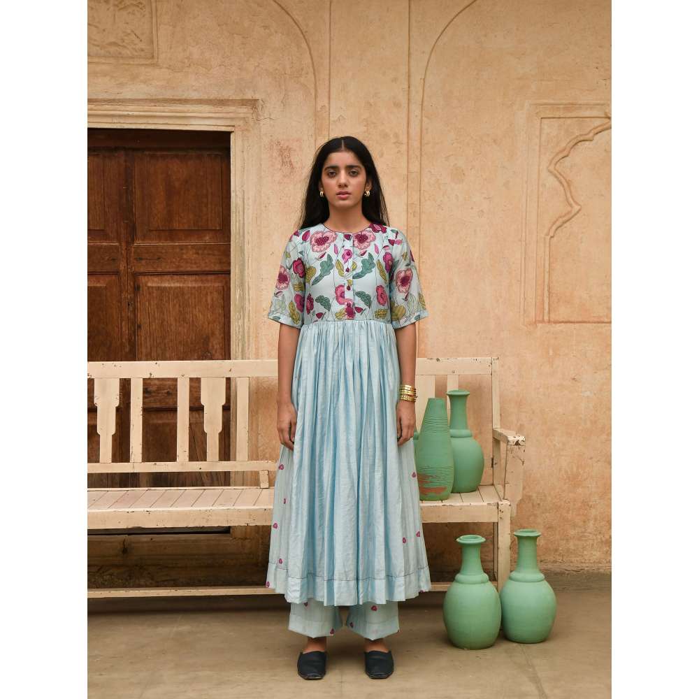 Taro India Blue Daisy Kurta with Pant (Set of 2)