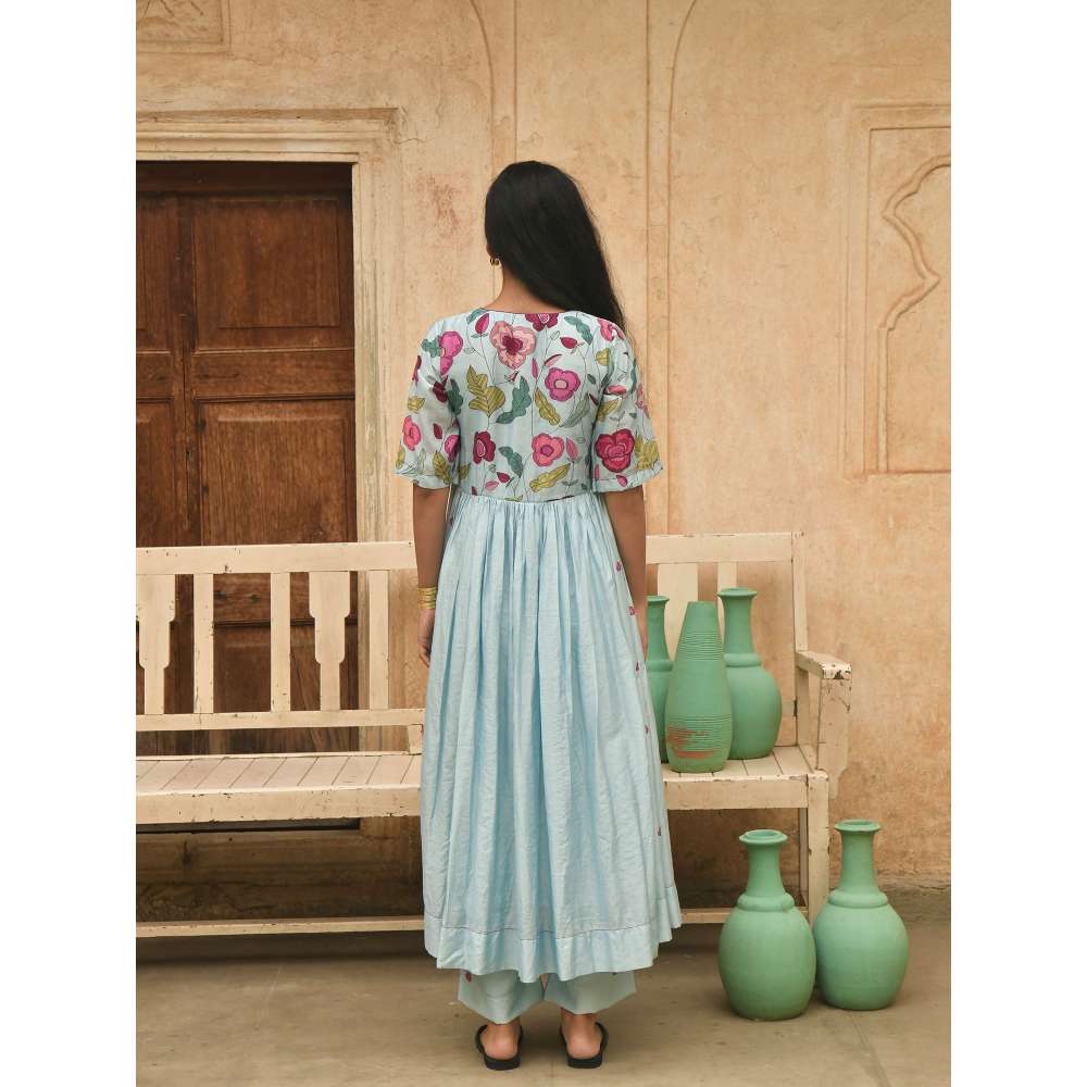 Taro India Blue Daisy Kurta with Pant (Set of 2)