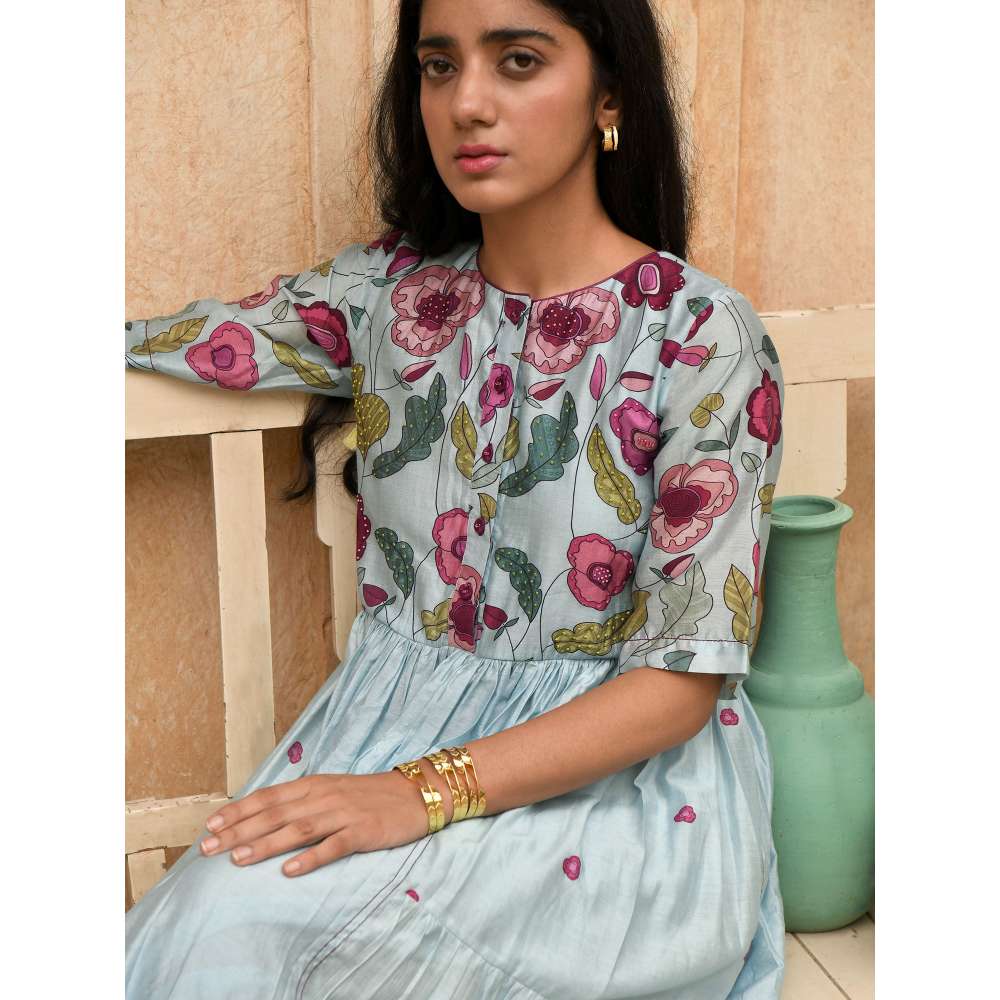 Taro India Blue Daisy Kurta with Pant (Set of 2)