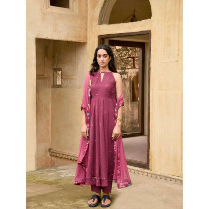 Taro India Hibiscus Bloom Anarkali with Pant and Dupatta (Set of 3)