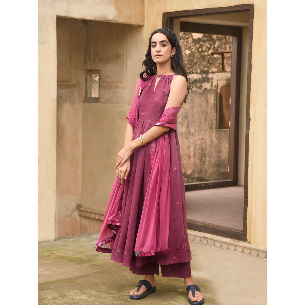 Taro India Hibiscus Bloom Anarkali with Pant and Dupatta (Set of 3)