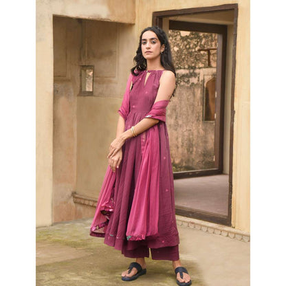 Taro India Hibiscus Bloom Anarkali with Pant and Dupatta (Set of 3)