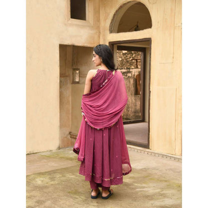 Taro India Hibiscus Bloom Anarkali with Pant and Dupatta (Set of 3)